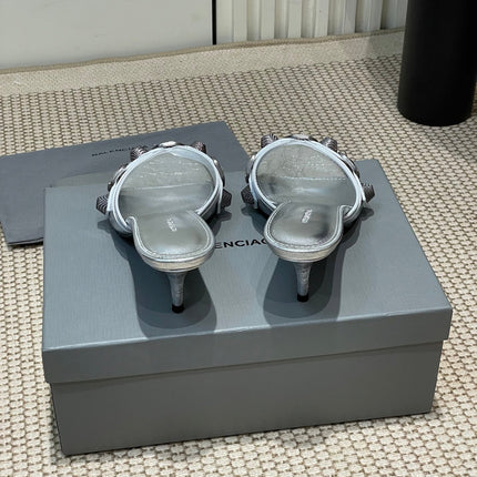 CAGOLE HIGH MULES IN SILVER OIL-WAX SHEEPSKIN