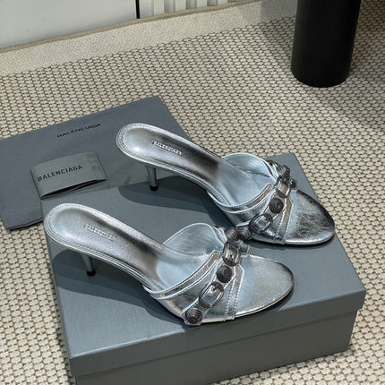 CAGOLE HIGH MULES IN SILVER OIL-WAX SHEEPSKIN