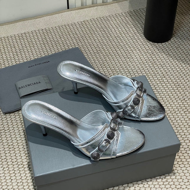 CAGOLE HIGH MULES IN SILVER OIL-WAX SHEEPSKIN