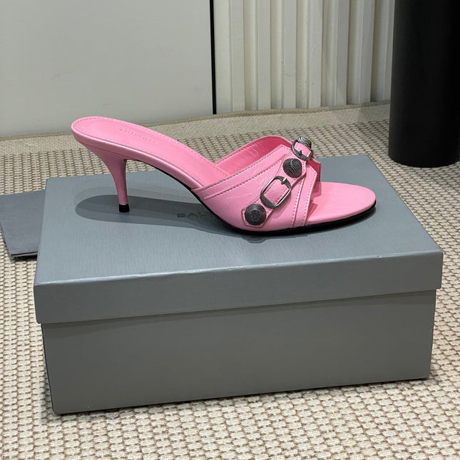 CAGOLE HIGH MULES IN SHOCKING PINK OIL-WAX SHEEPSKIN