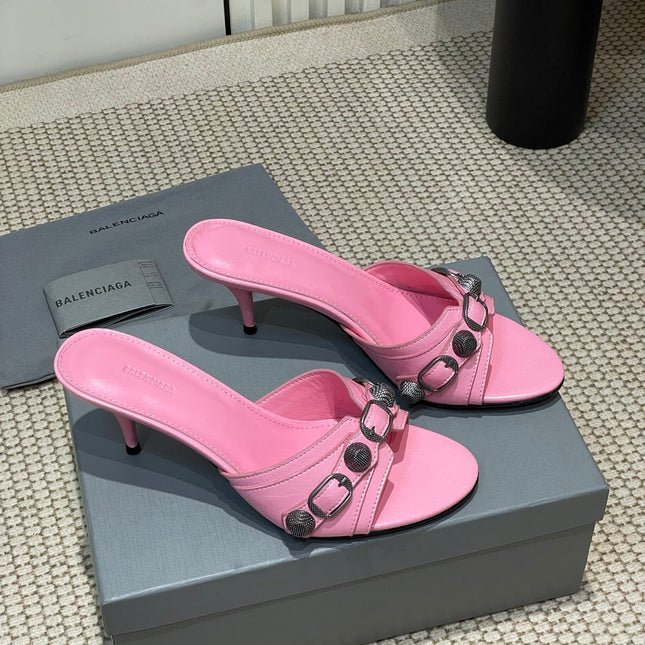 CAGOLE HIGH MULES IN SHOCKING PINK OIL-WAX SHEEPSKIN