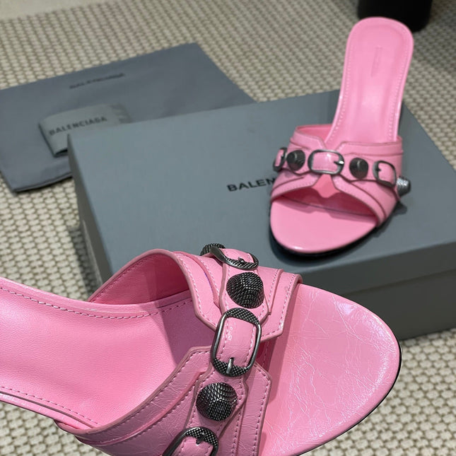 CAGOLE HIGH MULES IN SHOCKING PINK OIL-WAX SHEEPSKIN