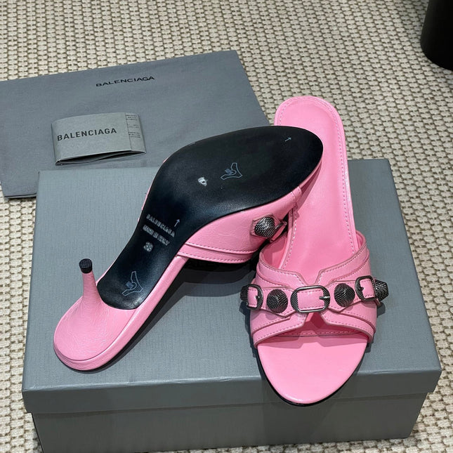 CAGOLE HIGH MULES IN SHOCKING PINK OIL-WAX SHEEPSKIN