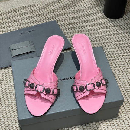 CAGOLE HIGH MULES IN SHOCKING PINK OIL-WAX SHEEPSKIN