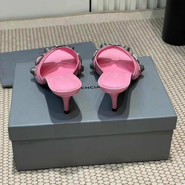 CAGOLE HIGH MULES IN SHOCKING PINK OIL-WAX SHEEPSKIN