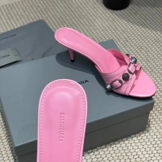 CAGOLE HIGH MULES IN SHOCKING PINK OIL-WAX SHEEPSKIN