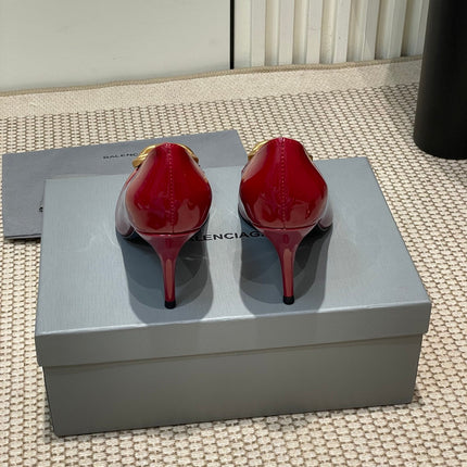 POINTED BB GOLD BUCKLE HIGH PUMPS 80MM IN RED PATENT CALFSKIN