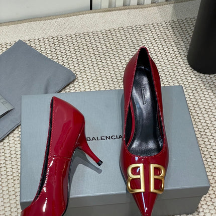 POINTED BB GOLD BUCKLE HIGH PUMPS 60MM IN RED PATENT CALFSKIN