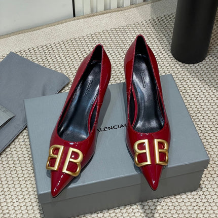 POINTED BB GOLD BUCKLE HIGH PUMPS 60MM IN RED PATENT CALFSKIN