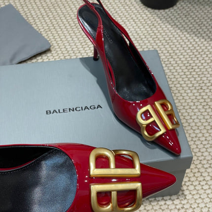 POINTED BB GOLD BUCKLE HIGH SLINGBACK 80MM IN RED PATENT CALFSKIN