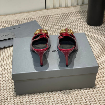 POINTED BB GOLD BUCKLE HIGH SLINGBACK 80MM IN RED PATENT CALFSKIN