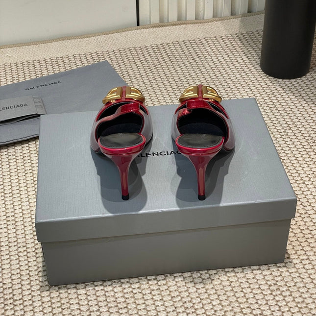 POINTED BB GOLD BUCKLE HIGH SLINGBACK 80MM IN RED PATENT CALFSKIN
