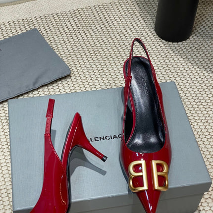 POINTED BB GOLD BUCKLE HIGH SLINGBACK 60MM IN RED PATENT CALFSKIN