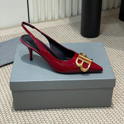 POINTED BB GOLD BUCKLE HIGH SLINGBACK 60MM IN RED PATENT CALFSKIN
