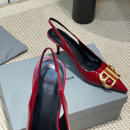 POINTED BB GOLD BUCKLE HIGH SLINGBACK 60MM IN RED PATENT CALFSKIN