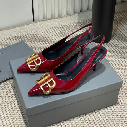POINTED BB GOLD BUCKLE HIGH SLINGBACK 60MM IN RED PATENT CALFSKIN