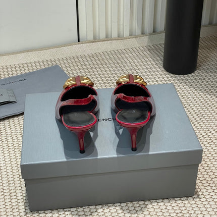 POINTED BB GOLD BUCKLE HIGH SLINGBACK 60MM IN RED PATENT CALFSKIN