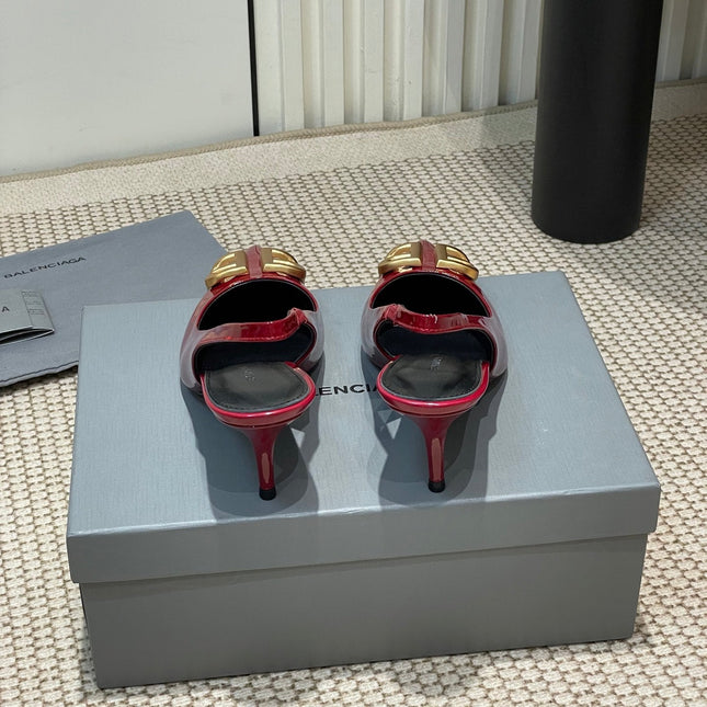POINTED BB GOLD BUCKLE HIGH SLINGBACK 60MM IN RED PATENT CALFSKIN