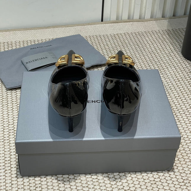 POINTED BB GOLD BUCKLE HIGH PUMPS 60MM IN BLACK PATENT CALFSKIN