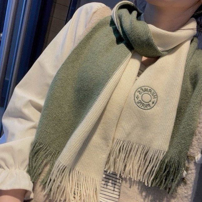 KNIT SCARF 180 IN JADE GREEN MIX WHITE CASHMERE