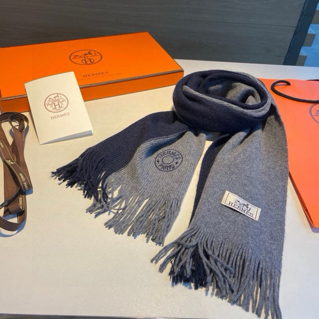 KNIT SCARF 180 IN NAVY BLUE MIX GREY CASHMERE