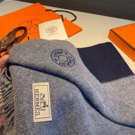 KNIT SCARF 180 IN NAVY BLUE MIX GREY CASHMERE