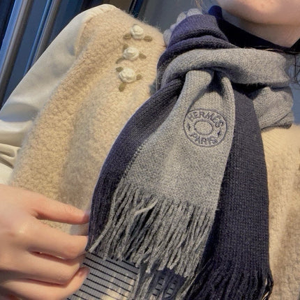 KNIT SCARF 180 IN NAVY BLUE MIX GREY CASHMERE