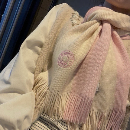 KNIT SCARF 180 IN LIGHT PINK MIX WHITE CASHMERE