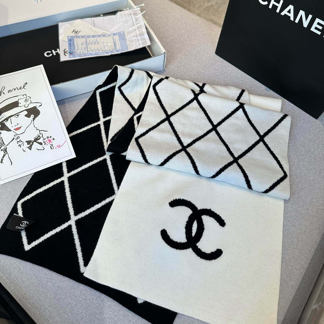 SCARF 180 CM IN BLACK MIX WHITE CASHMERE 401971