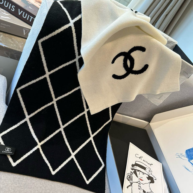 SCARF 180 CM IN BLACK MIX WHITE CASHMERE 401971