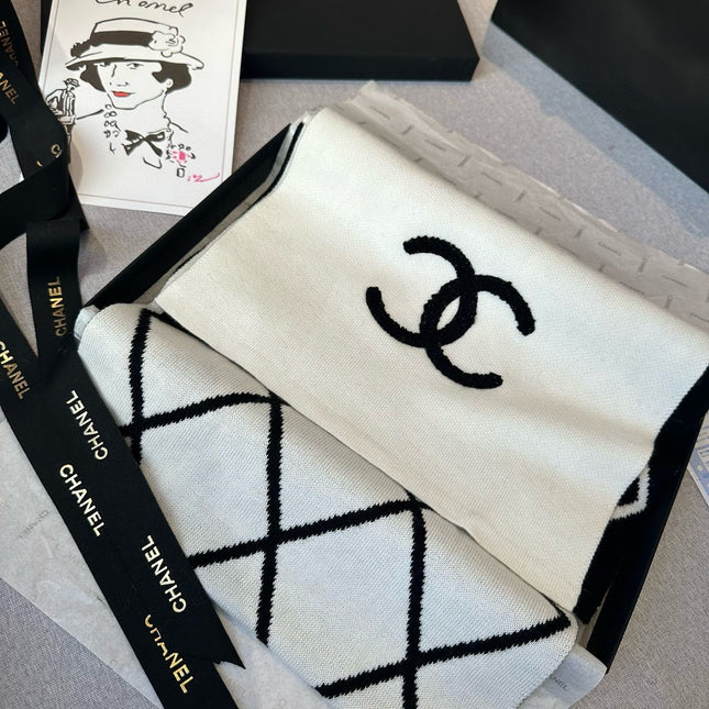 SCARF 180 CM IN BLACK MIX WHITE CASHMERE 401971