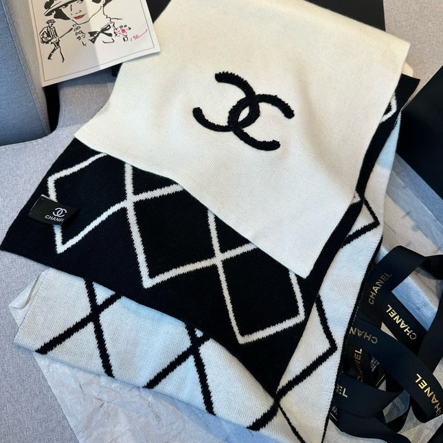 SCARF 180 CM IN BLACK MIX WHITE CASHMERE 401971