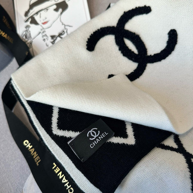 SCARF 180 CM IN BLACK MIX WHITE CASHMERE 401971