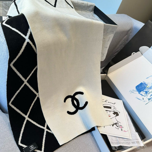 SCARF 180 CM IN BLACK MIX WHITE CASHMERE 401971