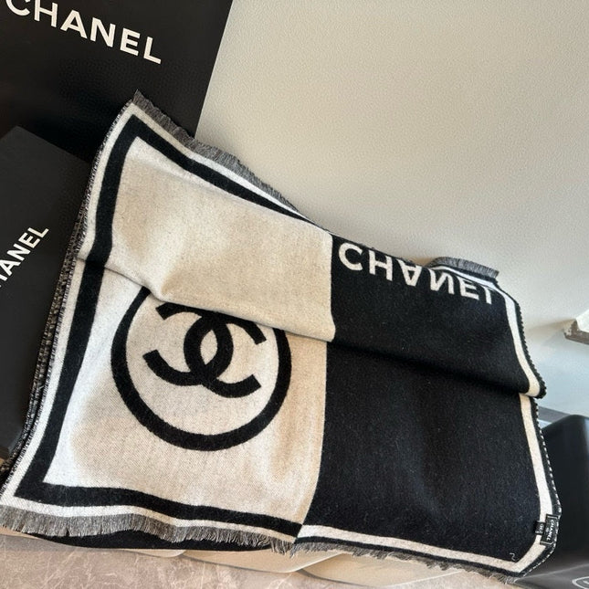 SCARF 190 CM IN BLACK MIX WHITE CASHMERE AND WOOL 401998