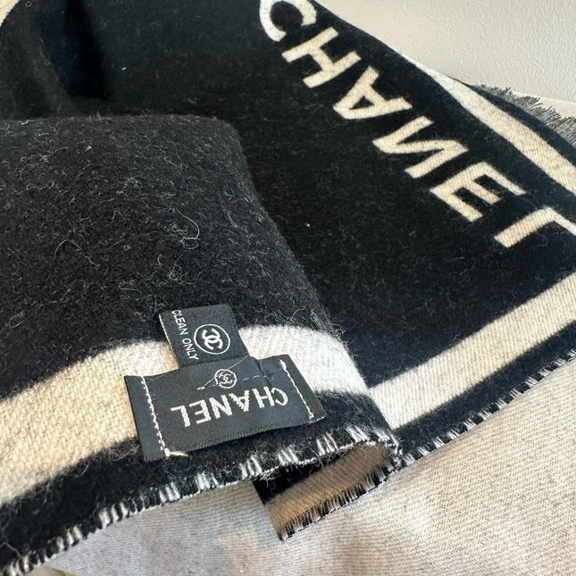 SCARF 190 CM IN BLACK MIX WHITE CASHMERE AND WOOL 401998