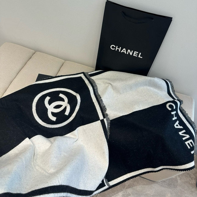 SCARF 190 CM IN BLACK MIX WHITE CASHMERE AND WOOL 401998