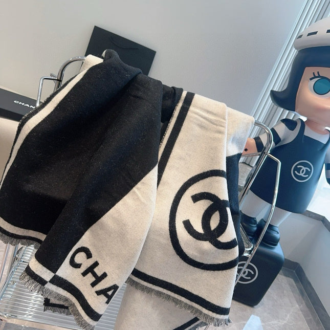 SCARF 190 CM IN BLACK MIX WHITE CASHMERE AND WOOL 401998