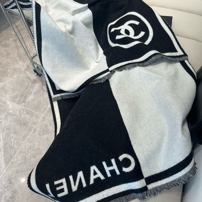 SCARF 190 CM IN BLACK MIX WHITE CASHMERE AND WOOL 401998