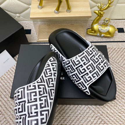 BALMAIN 25S BALMAIN MULES IN BLACK AND WHITE CALFSKIN