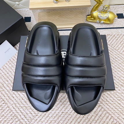 BALMAIN 25S BALMAIN MULES IN BLACK FULL CALFSKIN