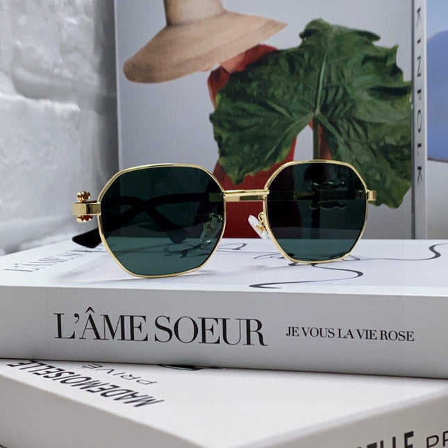 TRIOMPHE SUNGLASS 497821 IN GOLD METAL DARK TEAL LENSES