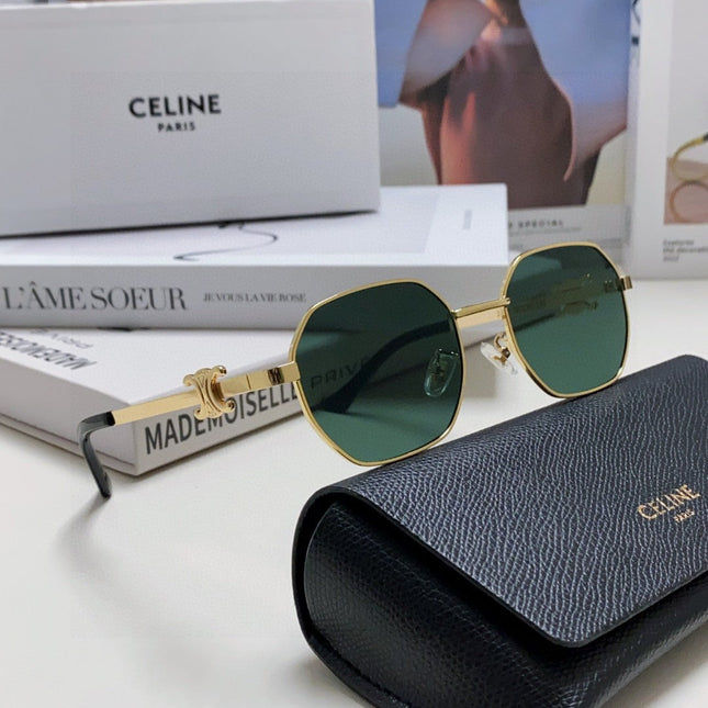 TRIOMPHE SUNGLASS 497821 IN GOLD METAL DARK TEAL LENSES