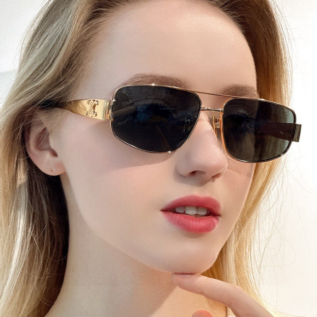 TRIOMPHE SUNGLASS 513000 IN GOLD METAL BLACK LENSES
