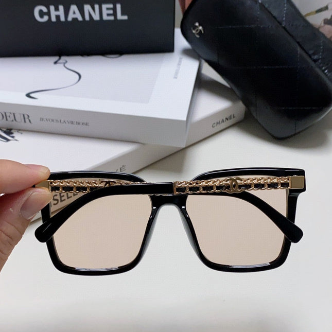 SQUARE SUNGLASSES 632883 IN BLACK ACETATE LIGHT BROWN LENSES
