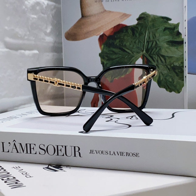 SQUARE SUNGLASSES 632883 IN BLACK ACETATE LIGHT BROWN LENSES