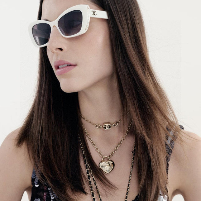 CAT EYE SUNGLASSES 632700 IN WHITE ACETATE EMBOSSED PEARL