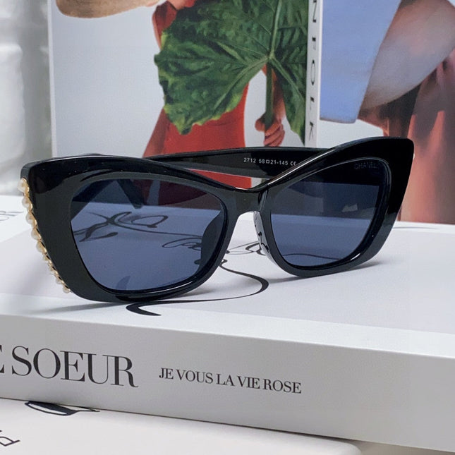 CAT EYE SUNGLASSES 632701 IN BLACK ACETATE EMBOSSED PEARL