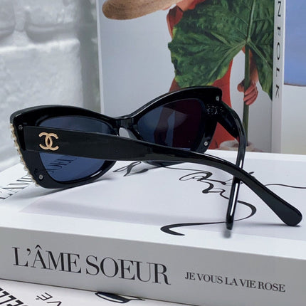 CAT EYE SUNGLASSES 632701 IN BLACK ACETATE EMBOSSED PEARL