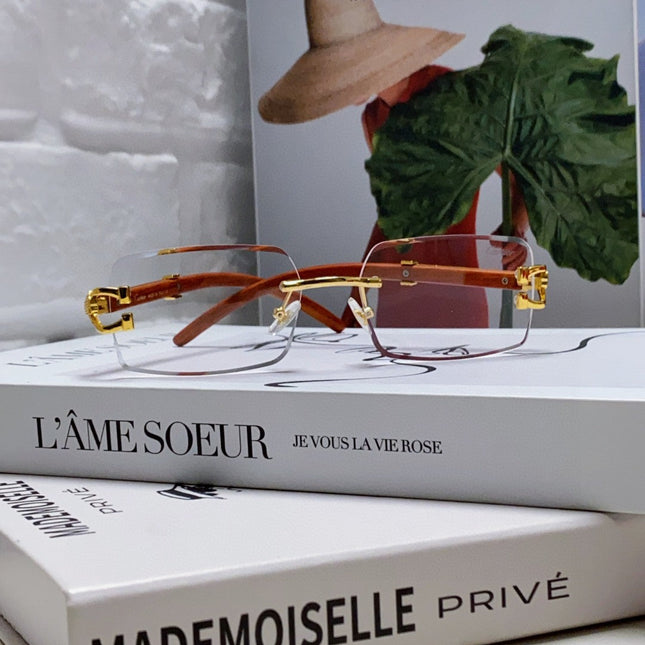 PANTHÈRE RECTANGULAR FRAME SUNGLASSES 555891 IN METAL AND WOODEN